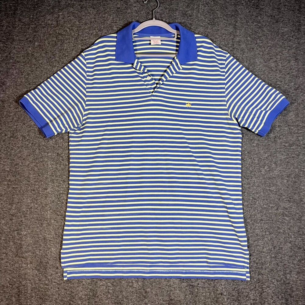 Brooks Brothers Shirt Mens Large Yellow & Blue Performance Polo Short Sleeve